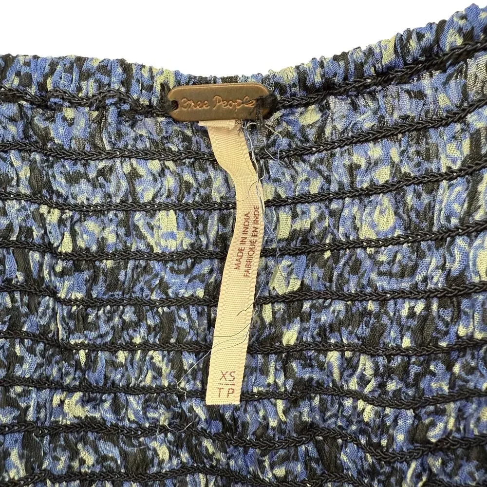 Free People Size XS Aglow Long Sleeve Midi Dress Blue‎ Bohemian Back Cutout